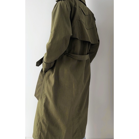 ‼️SOLD‼️ Vintage long olive green belted trench coat - Picture 3 of 8